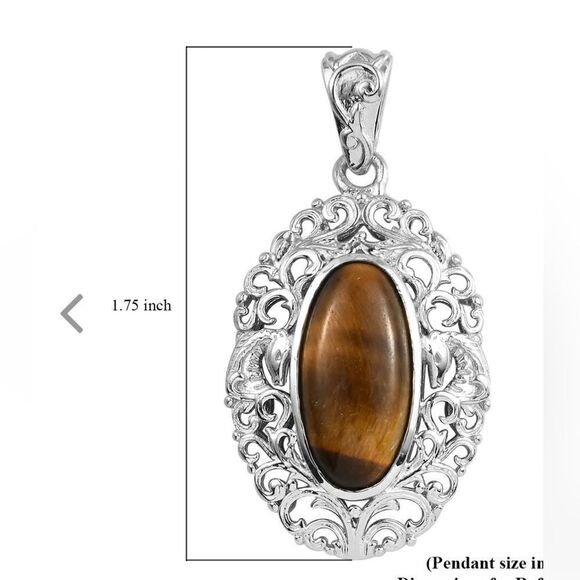 NIB Tiger's Eye Solitaire Pendant in Platinum Over Copper with Magnet Therapy - Picture 5 of 6